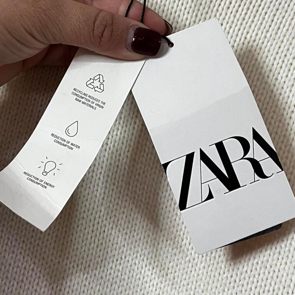 NWT ZARA SIZE LARGE Cream with green stripe trim TURTLENECK sweater - Picture 7 of 8